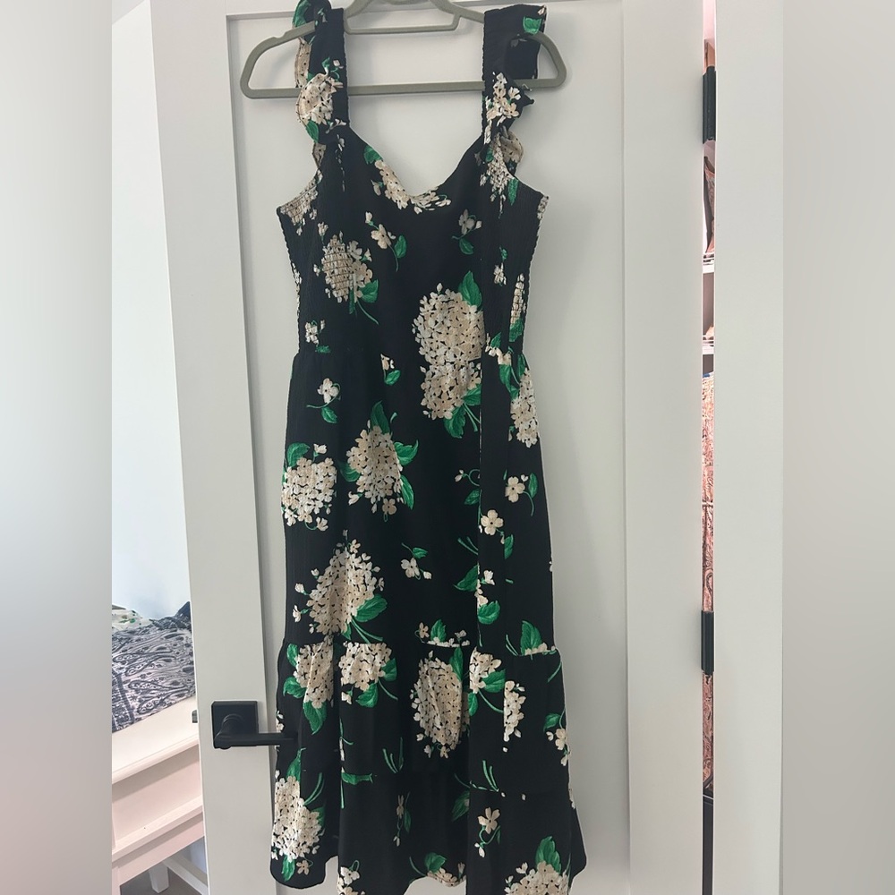 Draper James Black Floral Midi Dress